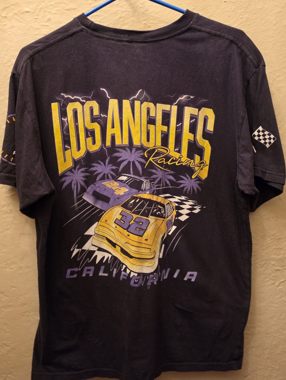 LA Racing California Graphic Tee L Black Purple Yellow Car Shirt